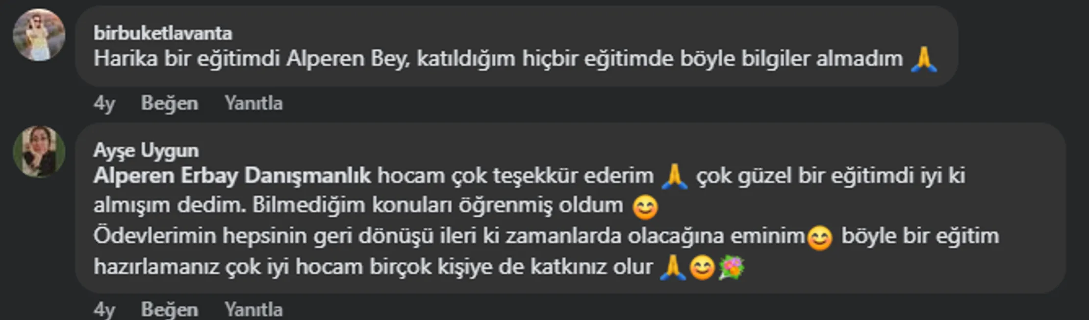 Eğitim teşekkür mesajı