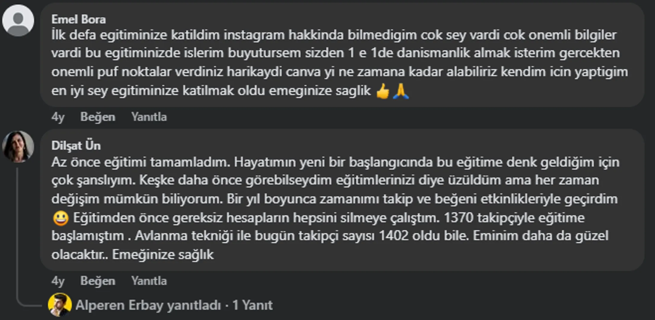 Eğitim teşekkür mesajı