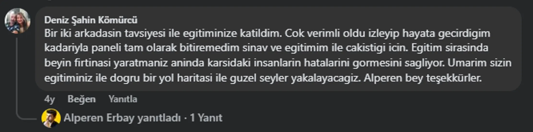 Eğitim teşekkür mesajı