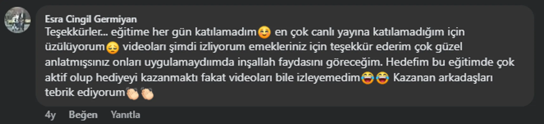 Eğitim teşekkür mesajı