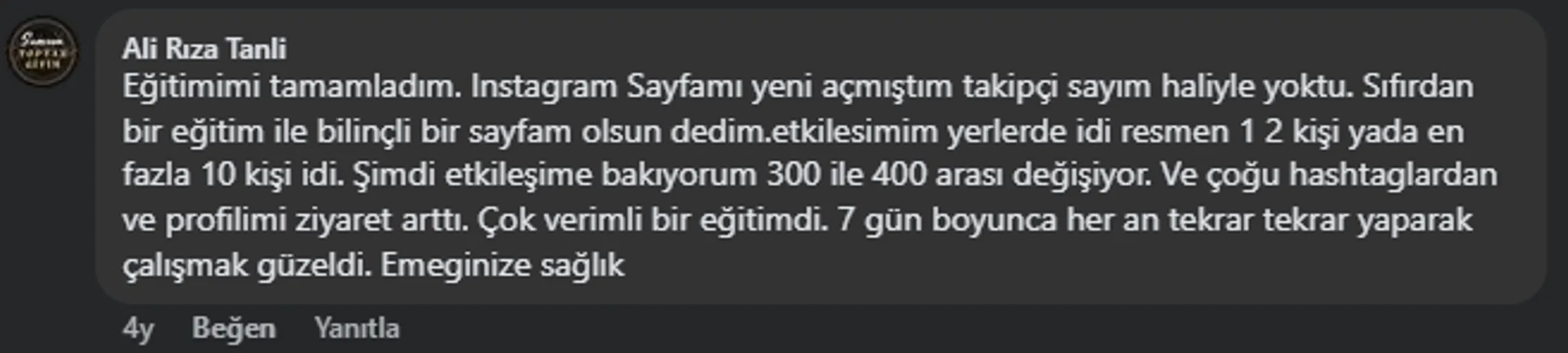 Eğitim teşekkür mesajı