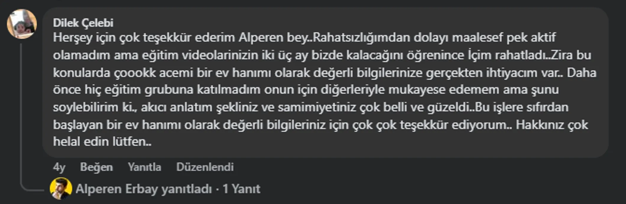 Eğitim teşekkür mesajı