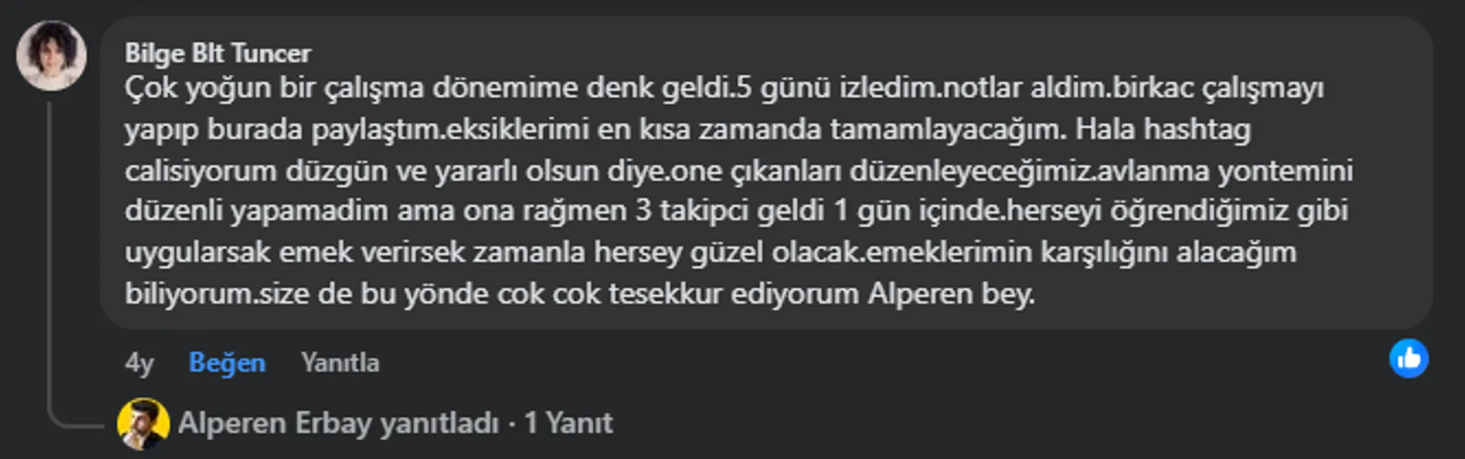 Eğitim teşekkür mesajı
