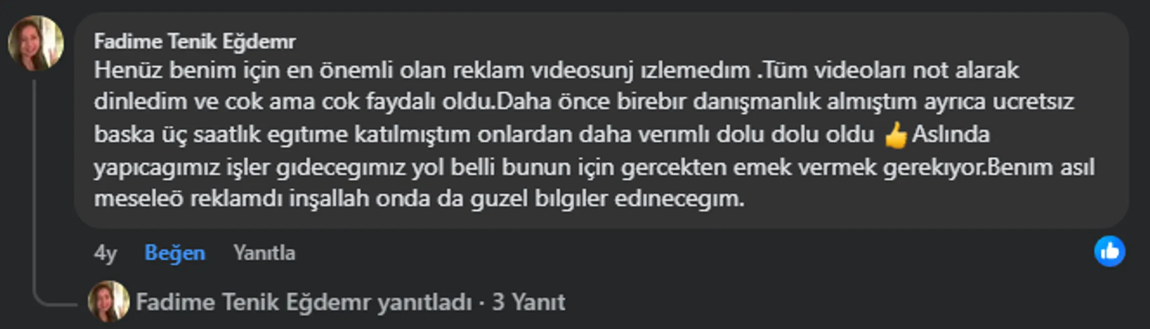 Eğitim teşekkür mesajı